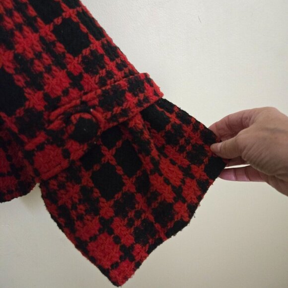 Oleg Cassini Vintage Red Black Plaid Wool Blend Jacket Size L - Picture 5 of 7